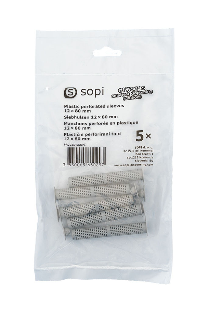 Packung Kunststoff-Perforierhülsen 12 x 80 mm, 5 Stück/Beutel 1 Packung Kunststoff-Perforierhülsen 12 x 80 mm, 5 Stück/Beutel