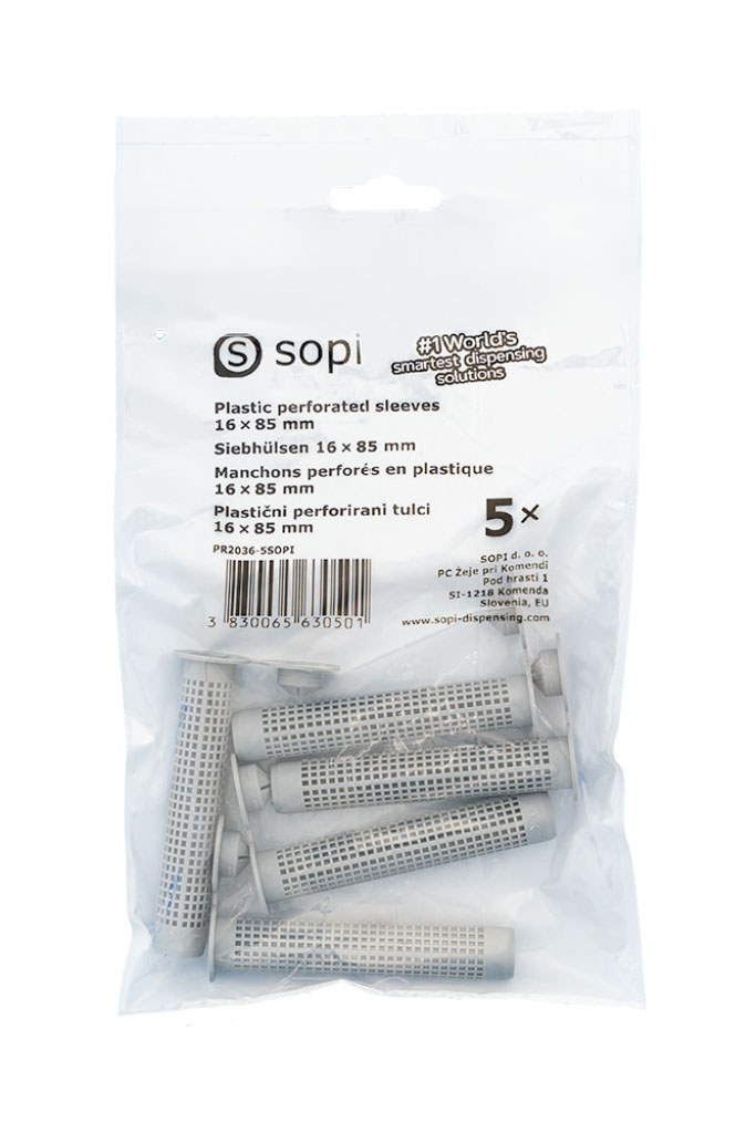 Packung Kunststoff-Perforierhülsen 16 x 85 mm, 5 Stück/Beutel 1 Packung Kunststoff-Perforierhülsen 16 x 85 mm, 5 Stück/Beutel