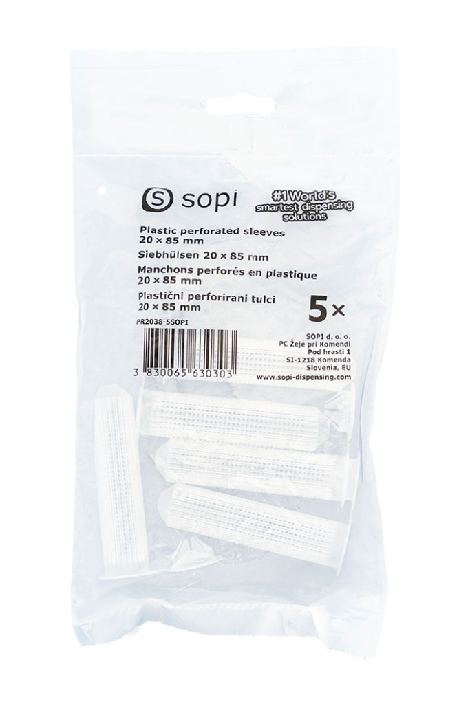 Packung Kunststoff-Perforierhülsen 20 x 85 mm, 5 Stück/Beutel 1 Packung Kunststoff-Perforierhülsen 20 x 85 mm, 5 Stück/Beutel